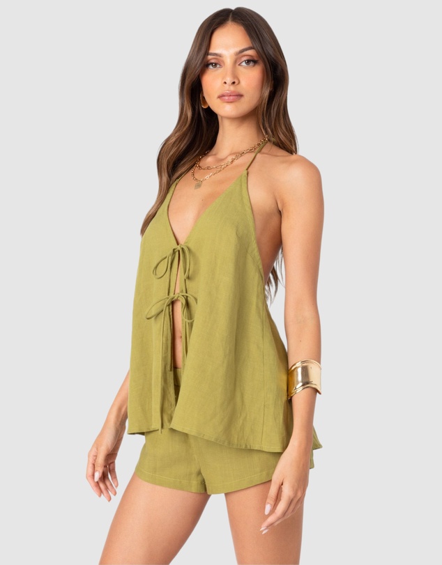 EDIKTED - Arden Linen Look Tie Front Top