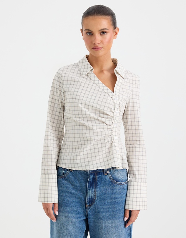 Calli - Caden Check Asymmetrical Button Through Shirt