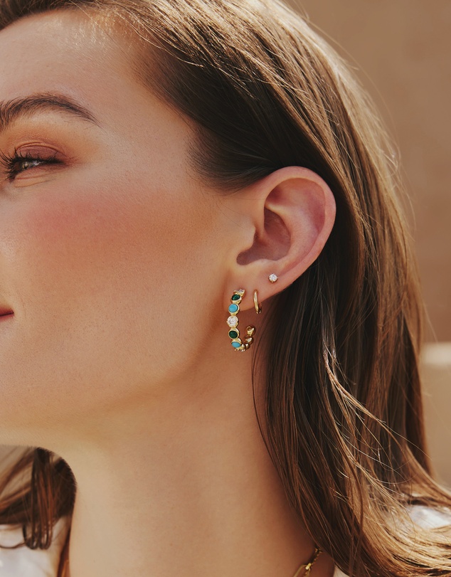 Ania Haie - Ania Haie Gold Malachite and Turquoise Large Hoops