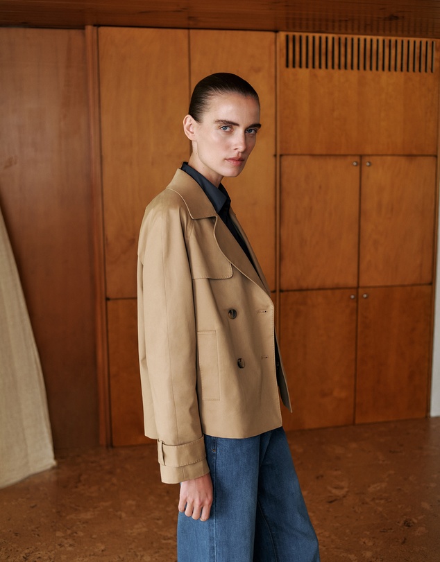 Trenery - Cotton Twill Cropped Trench Coat in Dark Camel