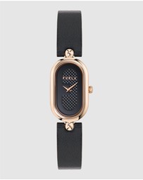 Furla - Ooh Rose 32mm Oval Rose Gold-Tone Case with Black Leather Strap