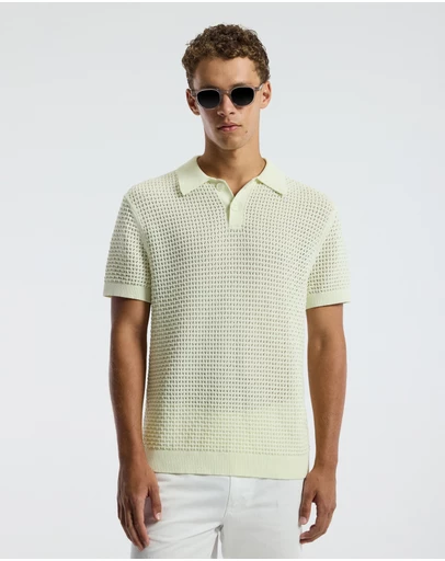 Calibre - Textured Open Knit Polo Citron