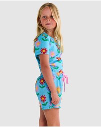 Kip&Co - Little Flowers Organic Cotton SS Tee Frill Shorts Pyjama Set - Kids-Teens