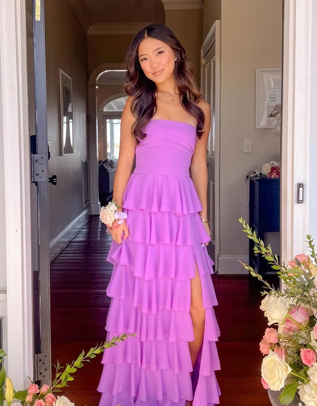 Beginning Boutique - Kim Magenta Strapless Ruffle Maxi Dress