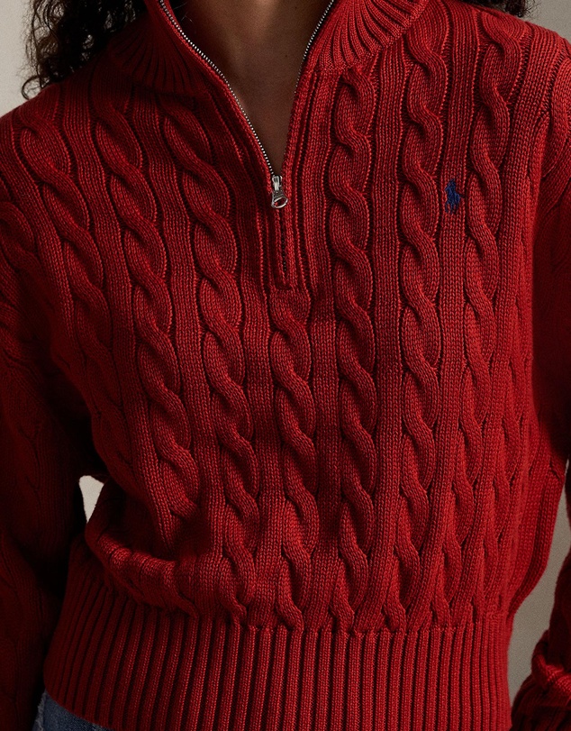 Polo Ralph Lauren - Cable-Knit Cotton Quarter-Zip Sweater - The ICONIC Exclusive