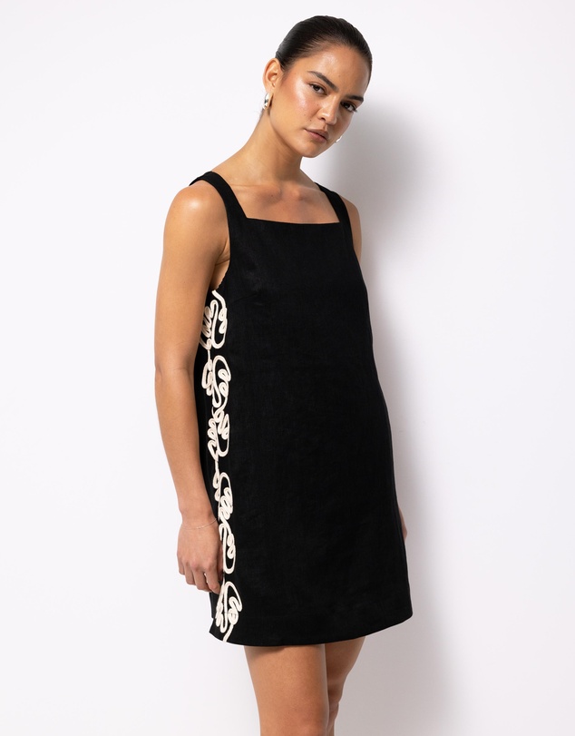AERE - Quinn Embroidered Linen Mini Dress
