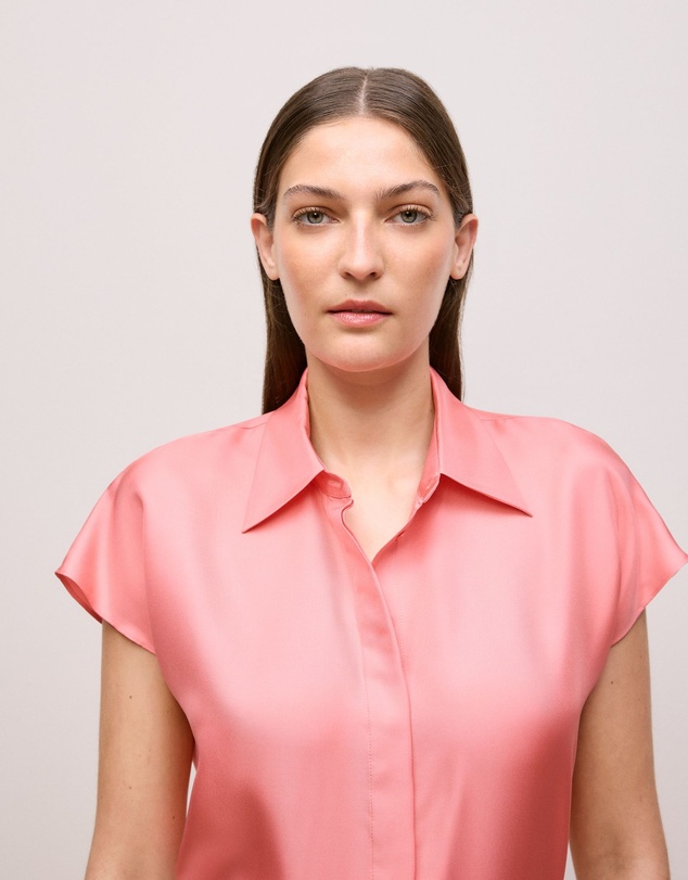 Trenery - Silk Twill Cap Sleeve Shirt in Pink Peony