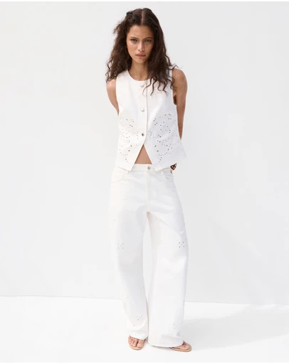 M.N.G - Embroidered Cut-Out Balloon Jeans