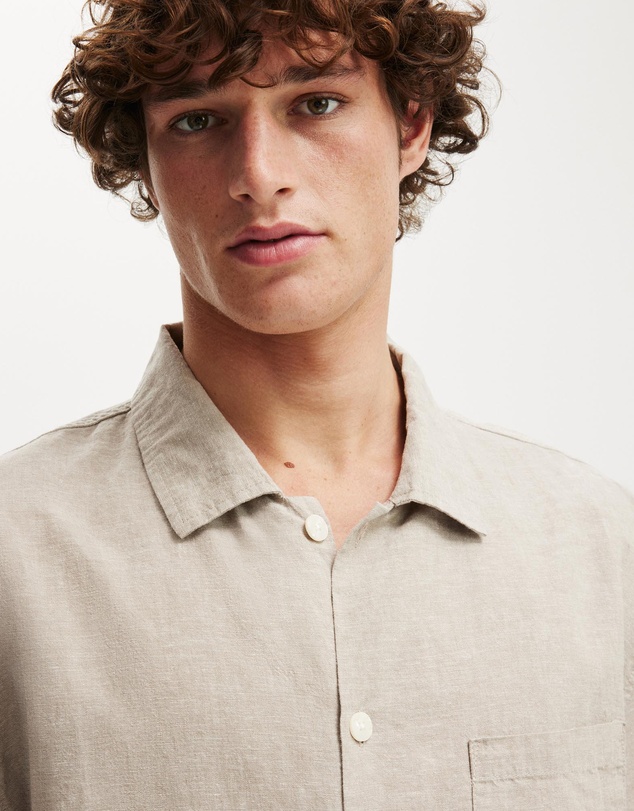 Cotton On - Eli Linen Blend Short Sleeve Shirt