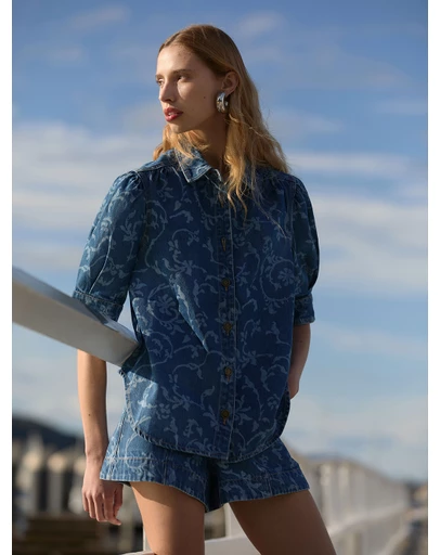 KIVARI - Laguna Printed Denim Shorts