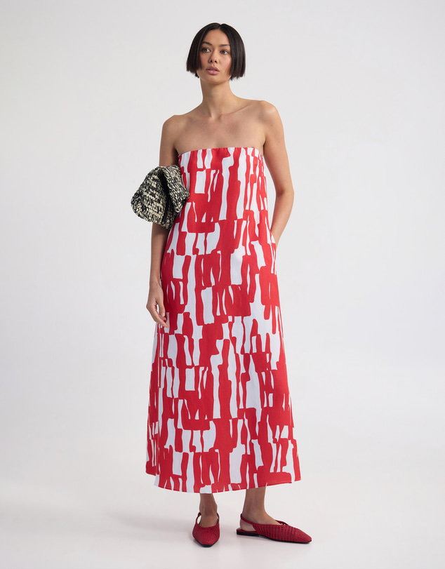 Oxford - Cara Strapless Linen Printed Dress