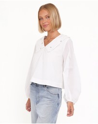 Petal & Pup - Kenna Embroidered Long Sleeve Top - White Floral
