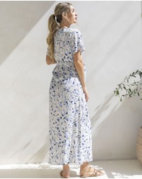 Angel Maternity - Isabella Maternity and Nursing Wrap Dress in Blue Floral Print