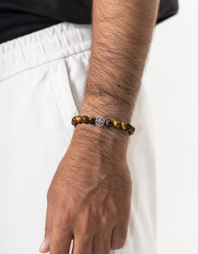 Kuzzoi - ICONIC EXCLUSIVE - Tiger's Eye Bead Bracelet with 925 Silver Compass