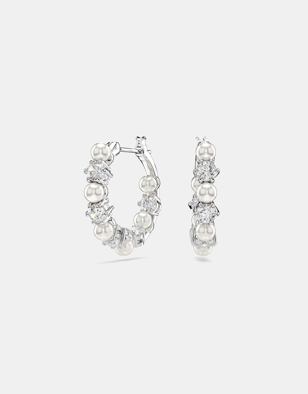 Swarovski - Matrix Drop Earrings, Crystal Pearl, Round Cut, White, Rhodium Plated