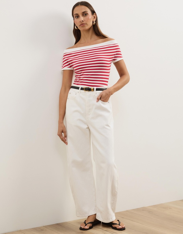 Atmos&Here - Esme Stripe Jersey Off Shoulder Top