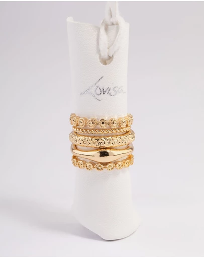 Lovisa - Gold Plated Molten Mixed Ring 5-Pack