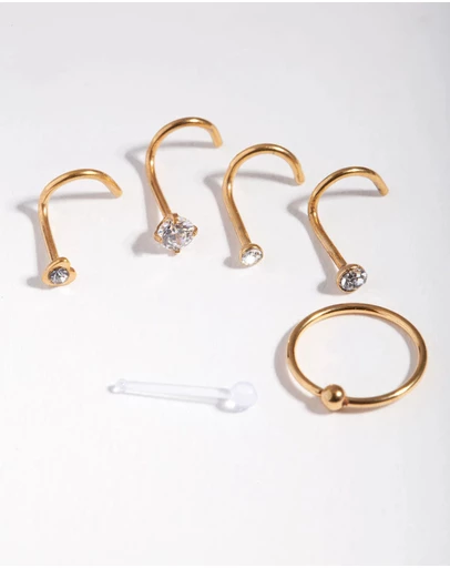Lovisa - Gold Surgical Steel Diamante Nose 6-Pack