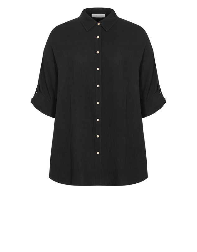City Chic - Plus size Poolside Cover Up Shirt - black