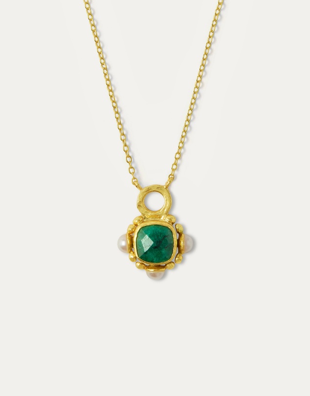 Ottoman Hands - Esther Emerald and Pearl Pendant Necklace