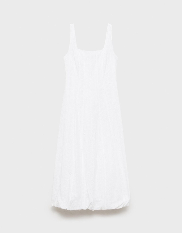 M.N.G - Pleats Embroidered Dress With Puffed Hem