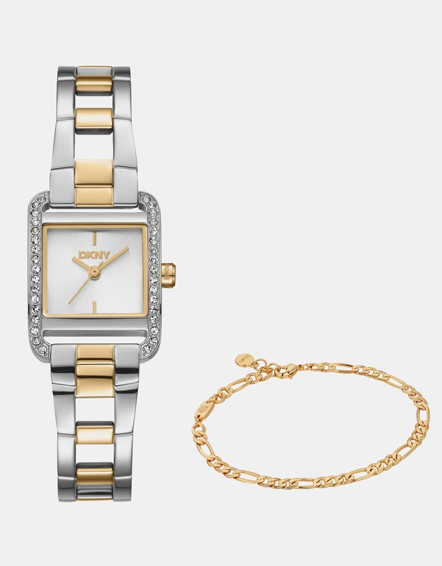 DKNY - Mini Two-Tone 21x27mm Silver Dial Womens Watch + Gold Bracelet
