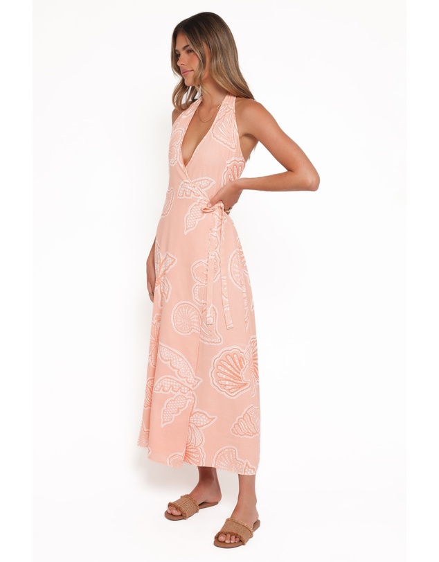Petal & Pup - Sierra Wrap Midi Dress - Peach Floral