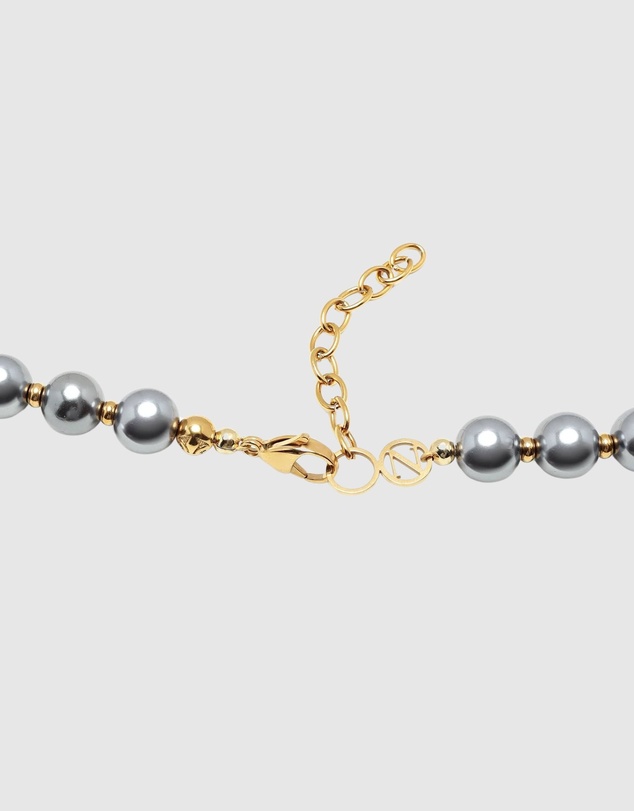 Nialaya Jewellery - 10mm Metallic Pearl Necklace with Gold