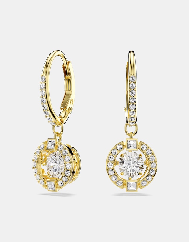 Swarovski - Una Angelic Drop Earrings, Round Cut, White, 18K Gold Finish