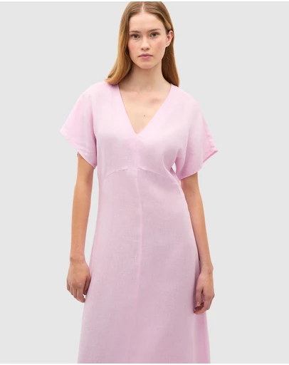 Seed Heritage - Linen V Neck Midi Dress