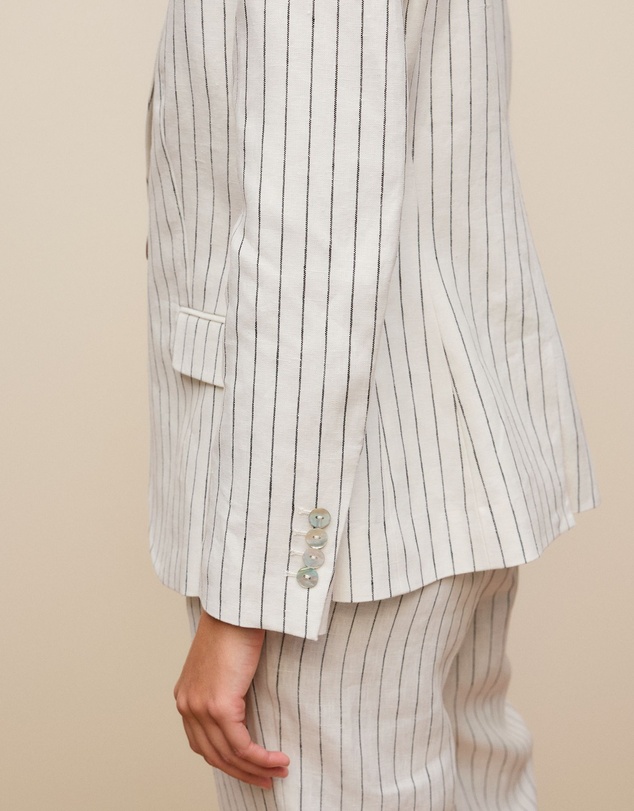 Trenery - Linen Pinstripe Single Breasted Blazer in White