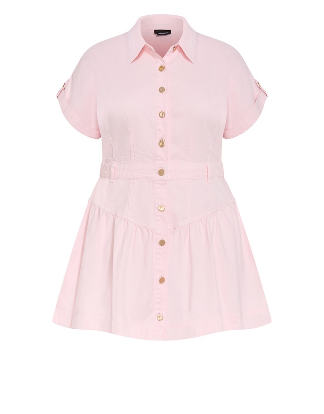 City Chic - Plus Size Ari Denim Mini Dress - heavenly pink
