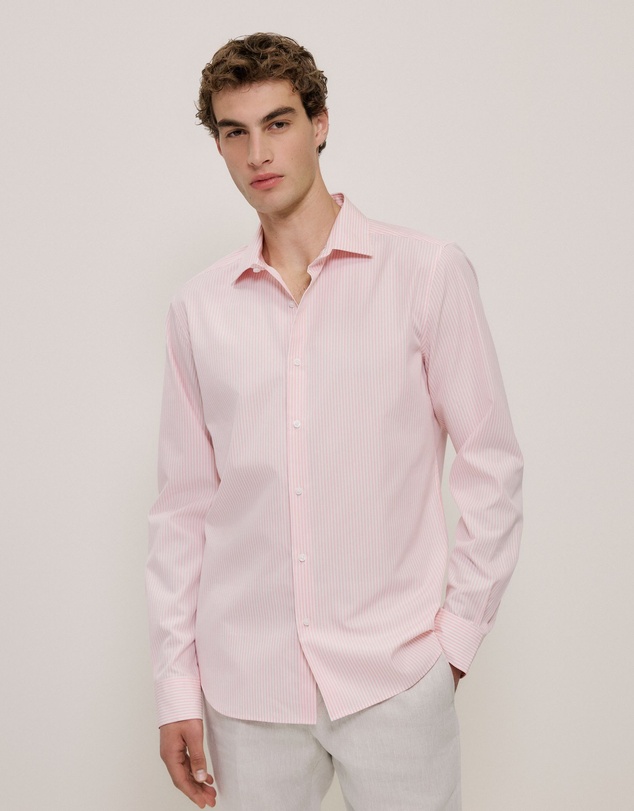 Trenery - Cotton Poplin Stripe Tailored Fit Shirt in Blossom Pink