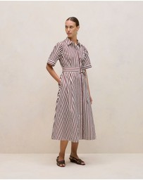 Trenery - Poplin Stripe Belted Dress in Espresso