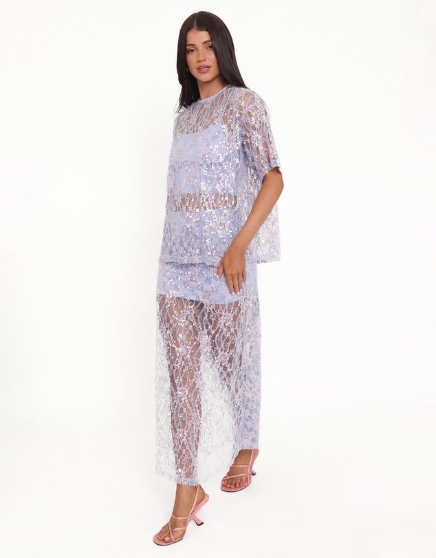 Petal & Pup - Yonder Sheer Panel Lace Maxi Skirt - Purple