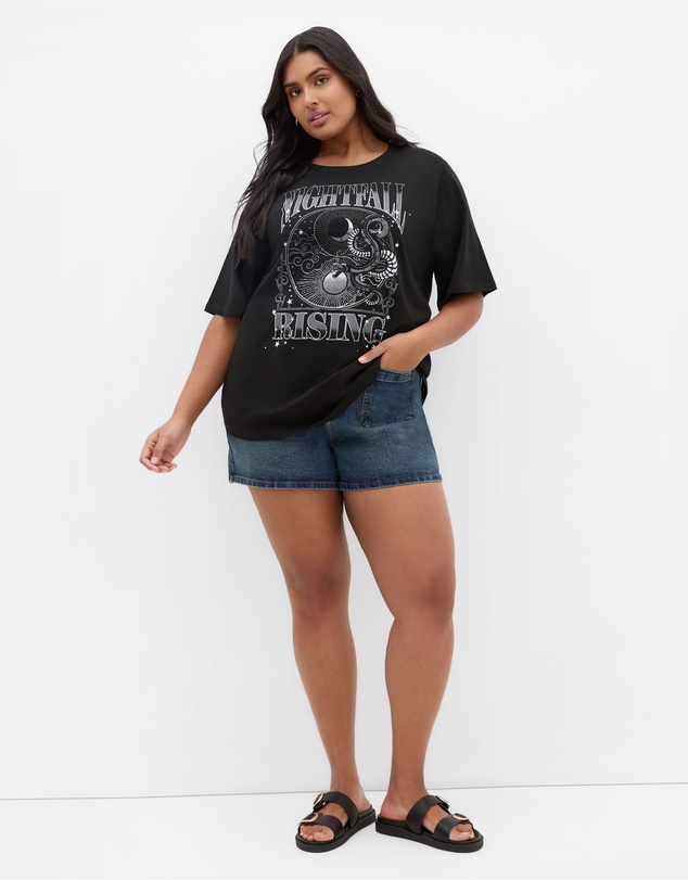 City Chic - Plus size Curved Hem Grey Nightfall Tee - black
