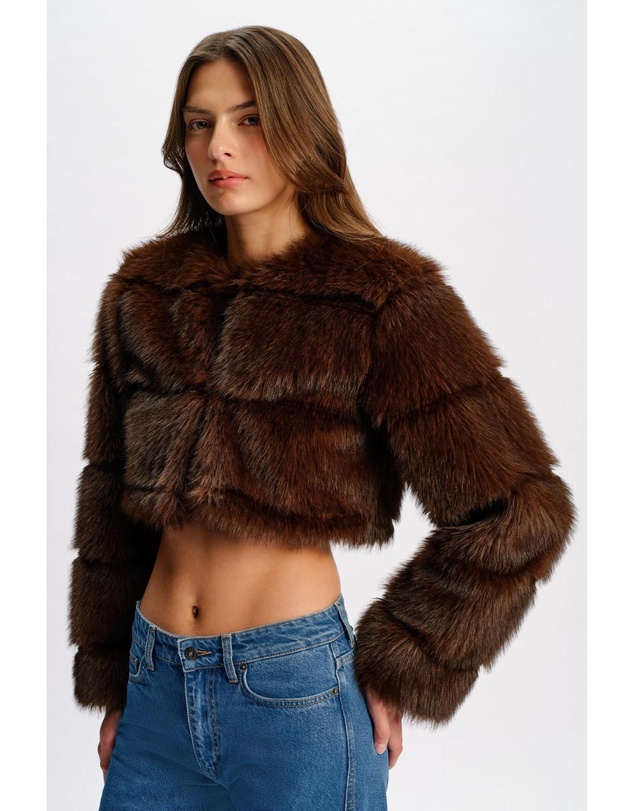 Bardot - Petro Cropped Faux Fur Jacket