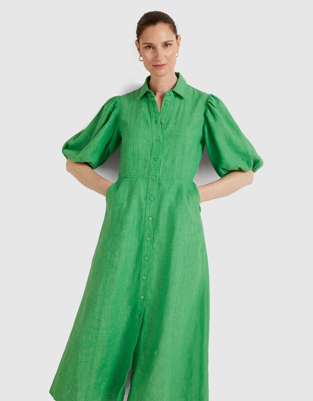 Trenery - Linen Delave Gathered Sleeve Shirt Dress