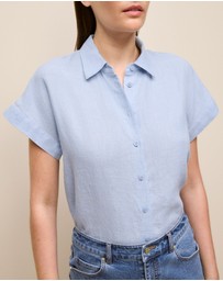 Trenery - Delave Linen Cap Sleeve Shirt in Ice Blue