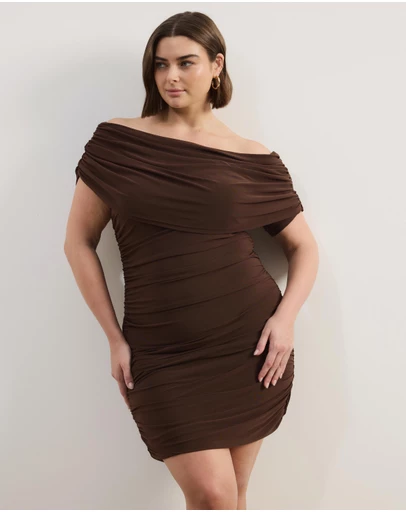 Atmos&Here Curvy - Millie Off Shoulder Mesh Mini Dress