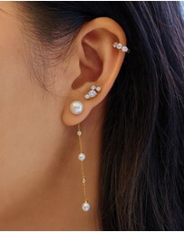 Ania Haie - Gold Cascade Shell Pearl Station Drop Stud Earrings