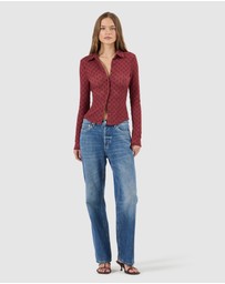 Rolla's - Daisy Lace Long Sleeve Shirt - Dark Cherry
