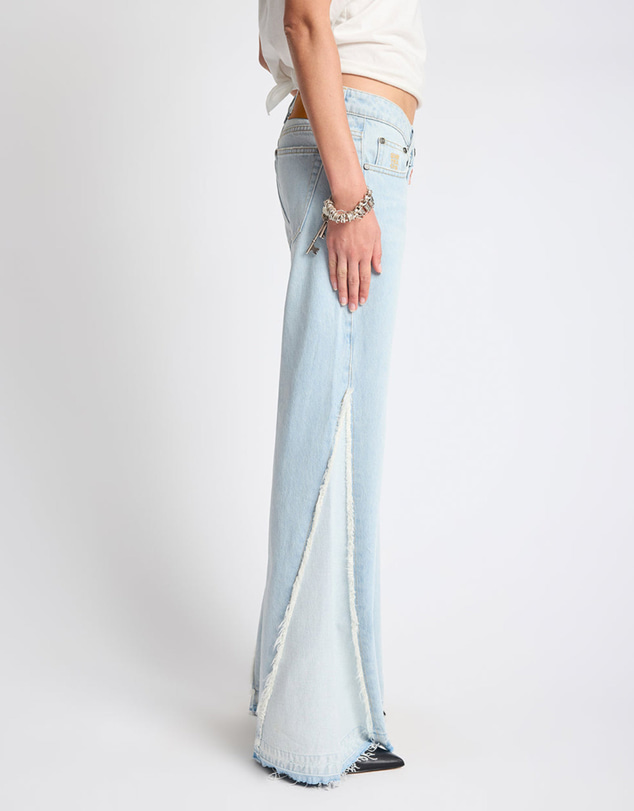 ONE TEASPOON - Johnnies Low Waist Wide Leg Flared Denim Jeans - Cosmic Blue