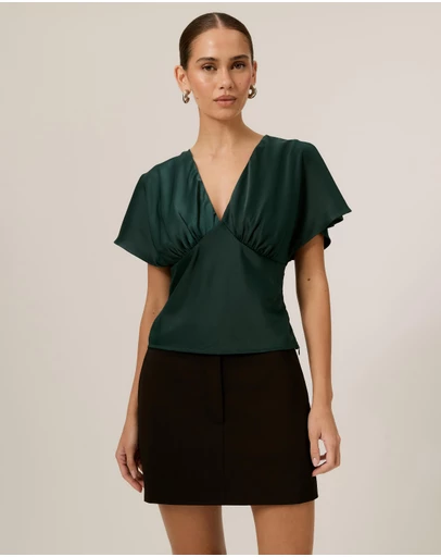 Tussah - Genevieve Flutter Sleeve Satin Top
