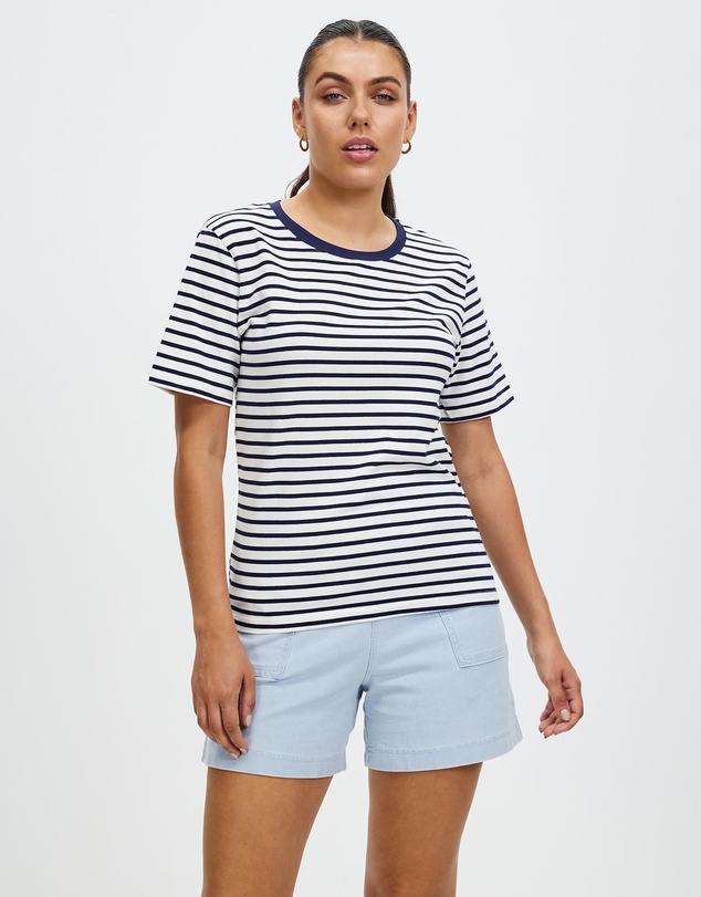 KAJA Clothing - Women's Striped Shirt Short Sleeve Tops Crewneck T-Shirt Basic Tees - Sibyl Top