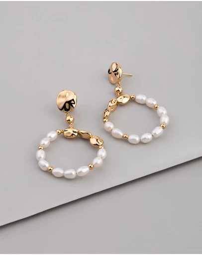 Wanderlust + Co - Pearl Baroque 14K Gold Vermeil Hoop Earrings