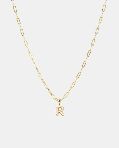 Luna Rae - Gold Vermeil - Paperclip Bubble Letter R Necklace