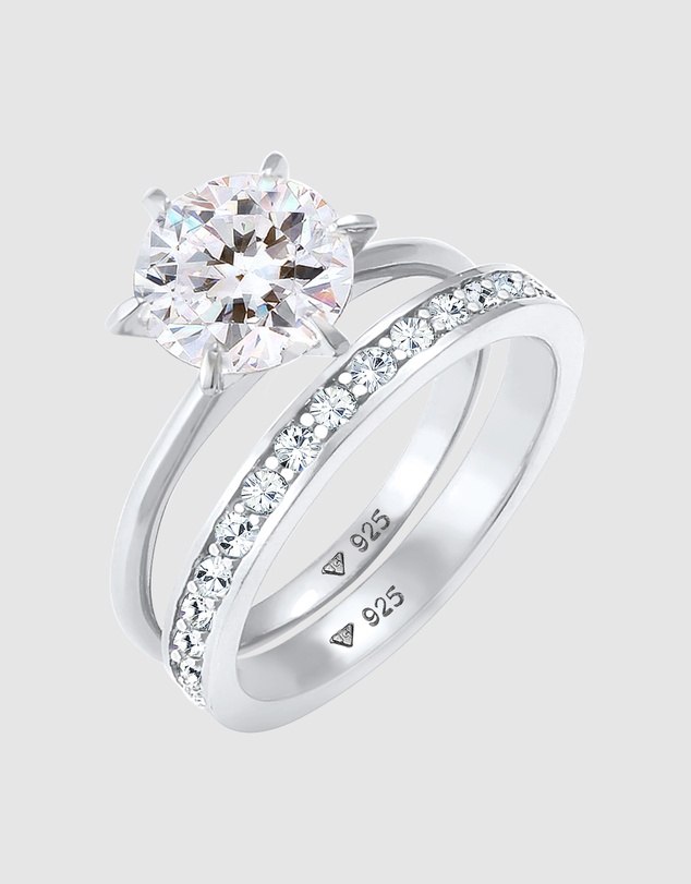 Elli Jewelry - Ring Set Crystal 925 Sterling Silver