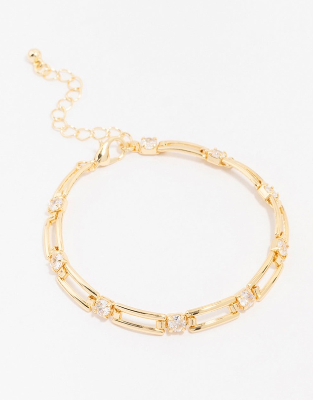 Lovisa - Gold Plated Brass Rectangular Square Cubic Zirconia Bracelet