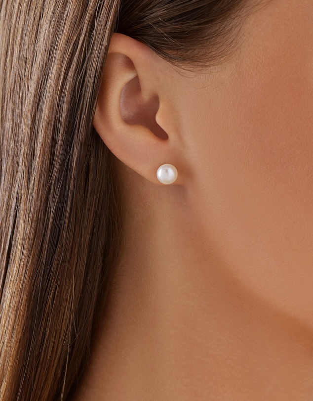 Michael Hill - Stud Earrings with 7mm Button Cultured Freshwater Pearl in 10kt Yellow Gold